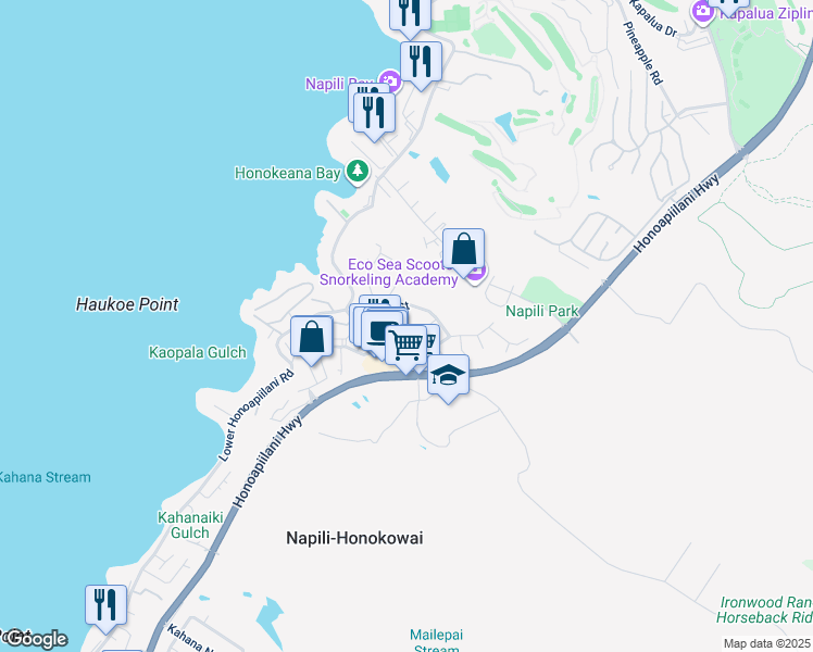 map of restaurants, bars, coffee shops, grocery stores, and more near 5100 Hanawai Street in Lahaina