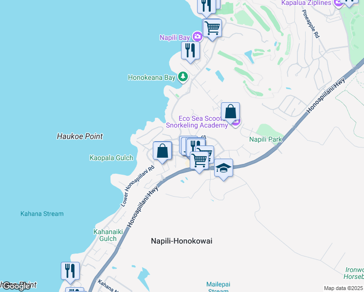 map of restaurants, bars, coffee shops, grocery stores, and more near 4955 Hanawai Street in Lahaina