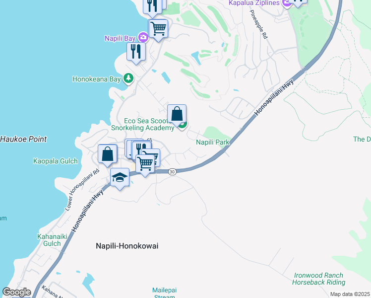 map of restaurants, bars, coffee shops, grocery stores, and more near 5208 Kohi Street in Lahaina