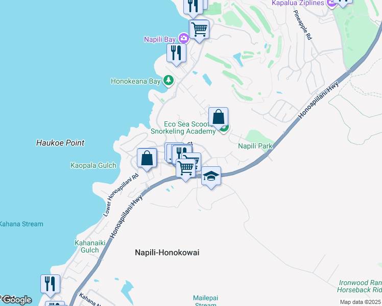 map of restaurants, bars, coffee shops, grocery stores, and more near 5100 Hanawai Street in Lahaina