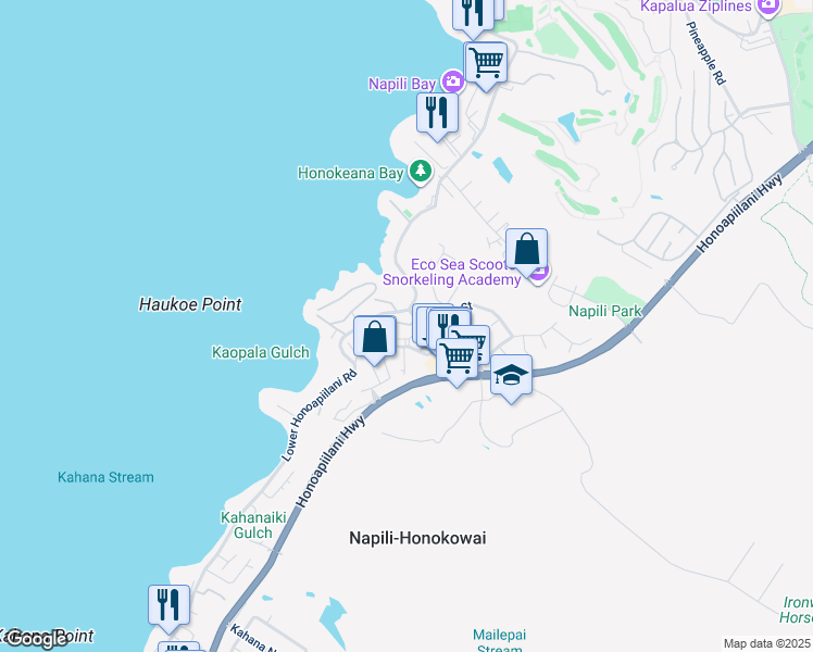 map of restaurants, bars, coffee shops, grocery stores, and more near 22 Kili Nahe Street in Lahaina