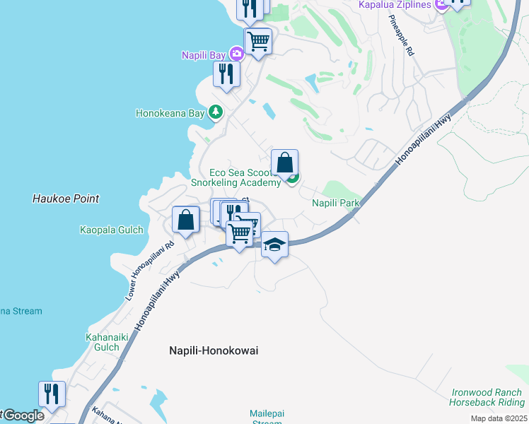 map of restaurants, bars, coffee shops, grocery stores, and more near 5170 Hanawai Street in Lahaina