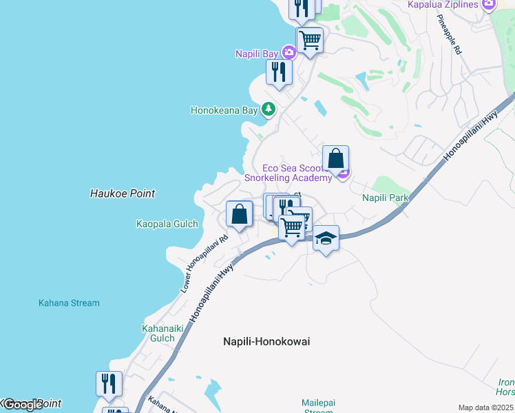 map of restaurants, bars, coffee shops, grocery stores, and more near 30 Kili Nahe Street in Lahaina