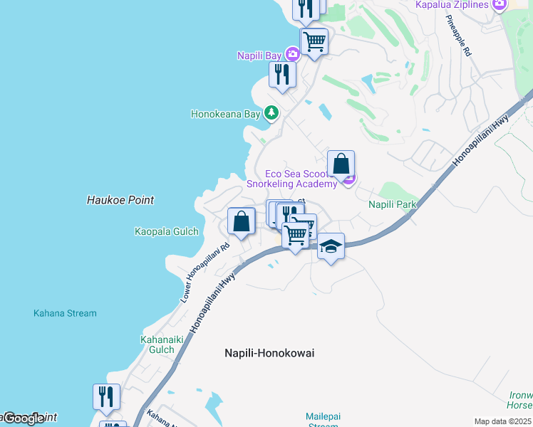 map of restaurants, bars, coffee shops, grocery stores, and more near 6 Kili Nahe Street in Lahaina