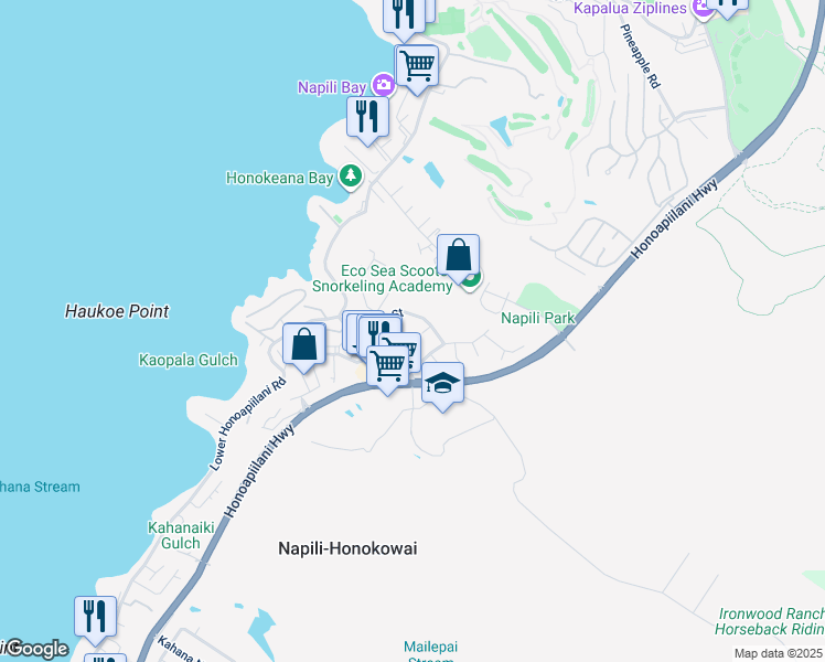 map of restaurants, bars, coffee shops, grocery stores, and more near 5170 Hanawai Street in Lahaina