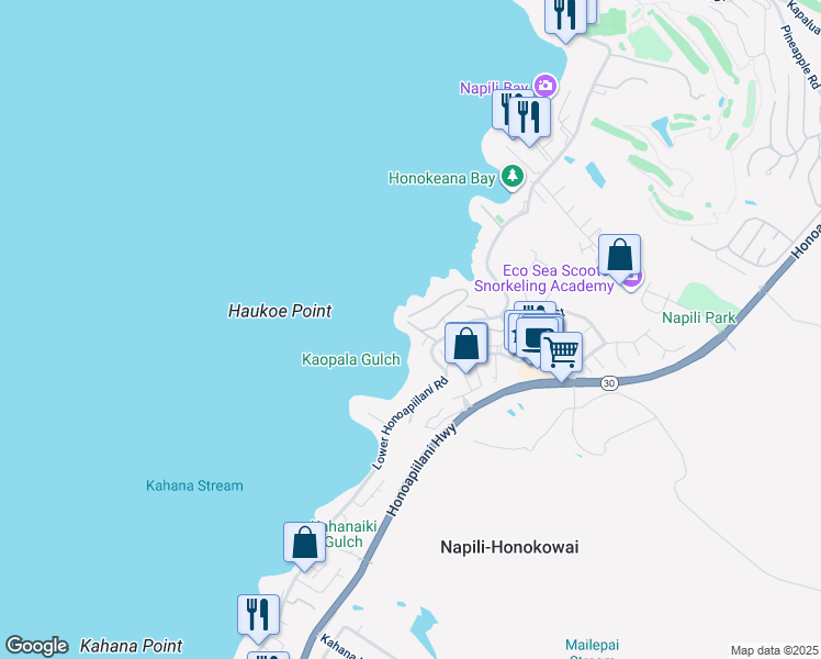 map of restaurants, bars, coffee shops, grocery stores, and more near 39 Hale Malia Place in Lahaina