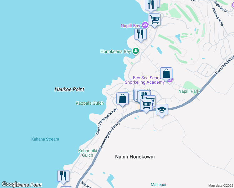 map of restaurants, bars, coffee shops, grocery stores, and more near 5025 Lower Honoapiilani Road in Lahaina