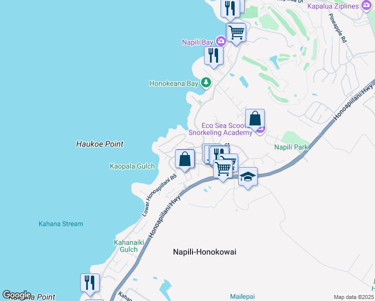 map of restaurants, bars, coffee shops, grocery stores, and more near 9 Kili Nahe Street in Lahaina