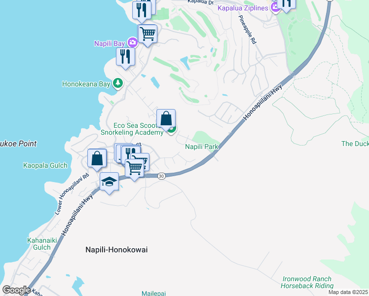 map of restaurants, bars, coffee shops, grocery stores, and more near 31 Pualu Loop in Lahaina