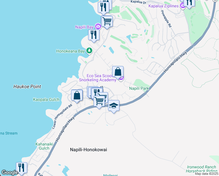 map of restaurants, bars, coffee shops, grocery stores, and more near 5155 Hanawai Street in Lahaina