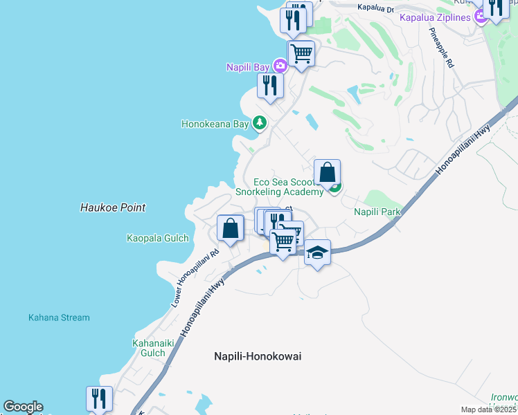 map of restaurants, bars, coffee shops, grocery stores, and more near 5092 Lower Honoapiilani Road in Lahaina