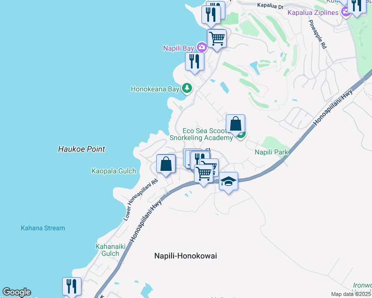 map of restaurants, bars, coffee shops, grocery stores, and more near 5092 Lower Honoapiilani Road in Lahaina