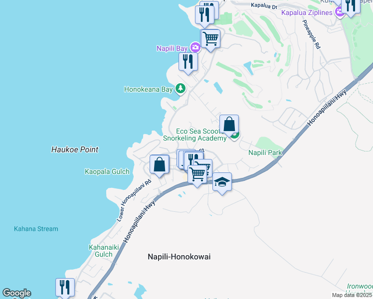 map of restaurants, bars, coffee shops, grocery stores, and more near 5125 Kupele Place in Lahaina