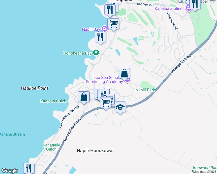 map of restaurants, bars, coffee shops, grocery stores, and more near 5111 Hanawai Street in Lahaina