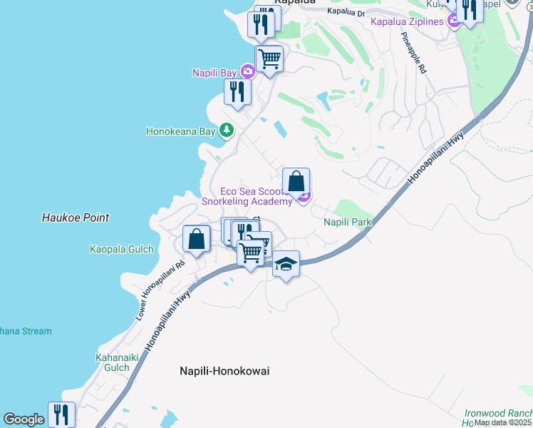 map of restaurants, bars, coffee shops, grocery stores, and more near 5131 Hanawai Street in Lahaina