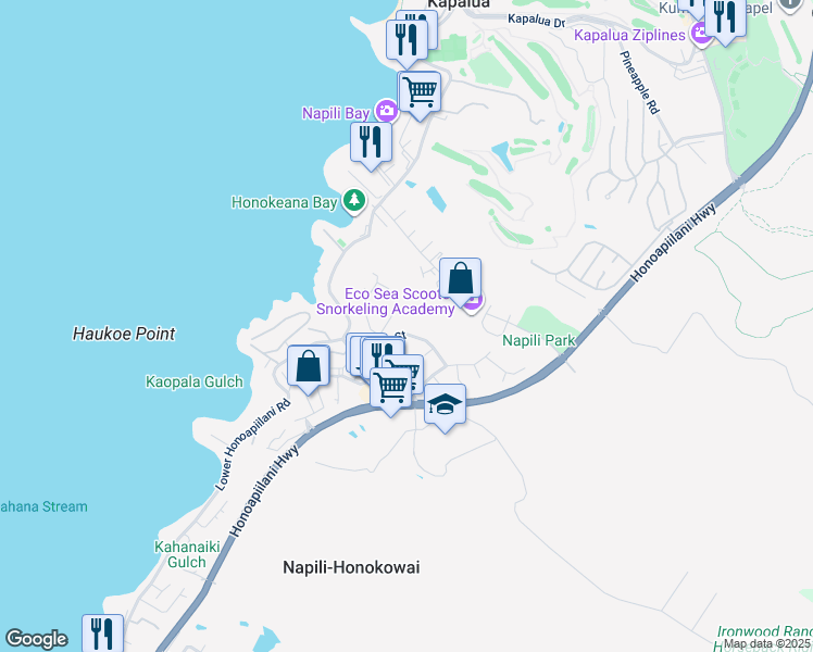 map of restaurants, bars, coffee shops, grocery stores, and more near 5131 Hanawai Street in Lahaina