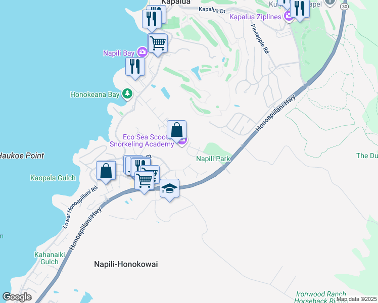map of restaurants, bars, coffee shops, grocery stores, and more near 70 Pualu Loop in Lahaina