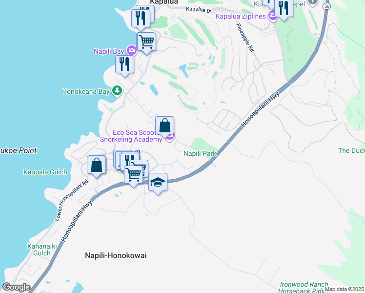 map of restaurants, bars, coffee shops, grocery stores, and more near 14 Pualu Loop in Lahaina