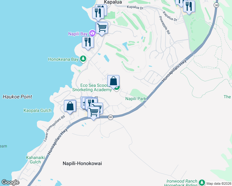 map of restaurants, bars, coffee shops, grocery stores, and more near 101 Pualu Place in Lahaina