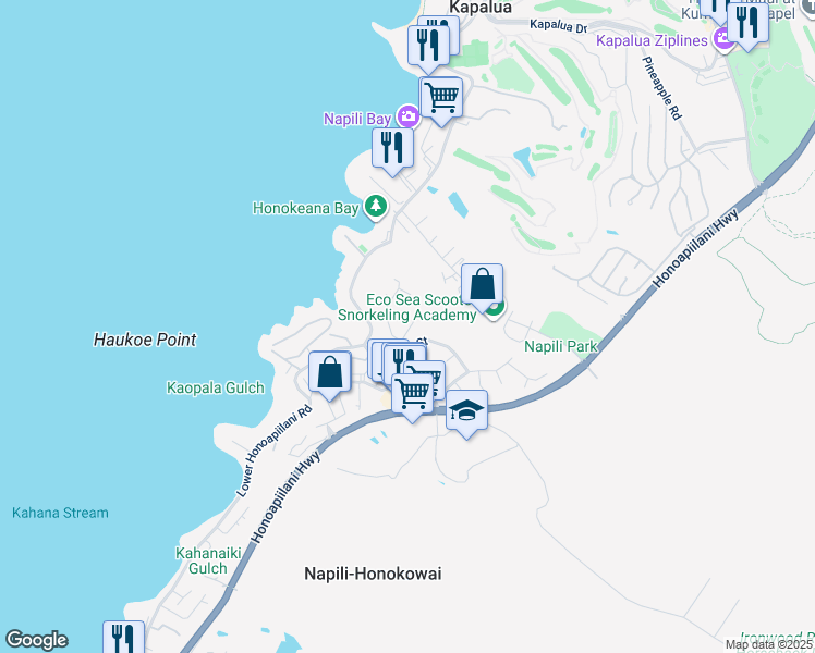 map of restaurants, bars, coffee shops, grocery stores, and more near 5150 Kupele Place in Lahaina