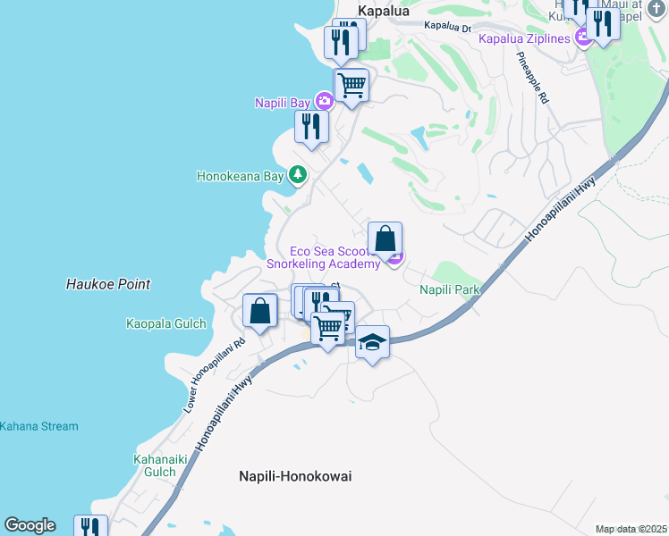 map of restaurants, bars, coffee shops, grocery stores, and more near 5152 Kipulu Place in Lahaina