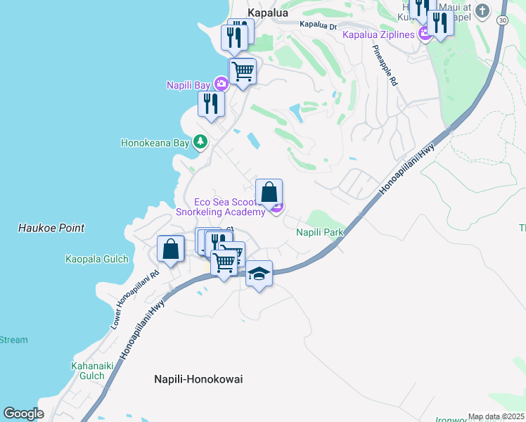 map of restaurants, bars, coffee shops, grocery stores, and more near 168 Hui Road F in Lahaina