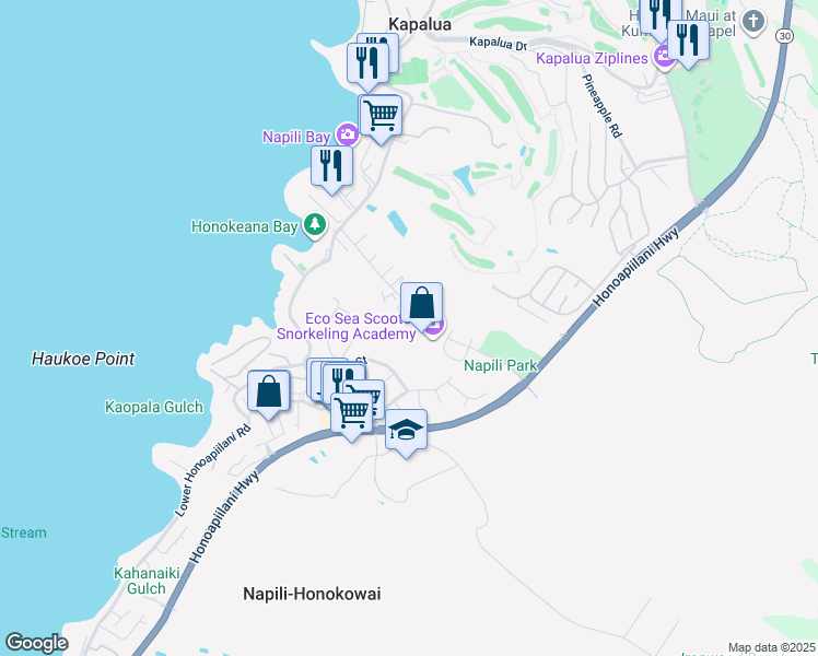 map of restaurants, bars, coffee shops, grocery stores, and more near 158 Hui Road F in Lahaina