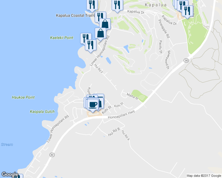 map of restaurants, bars, coffee shops, grocery stores, and more near 158 Hui Road F in Lahaina