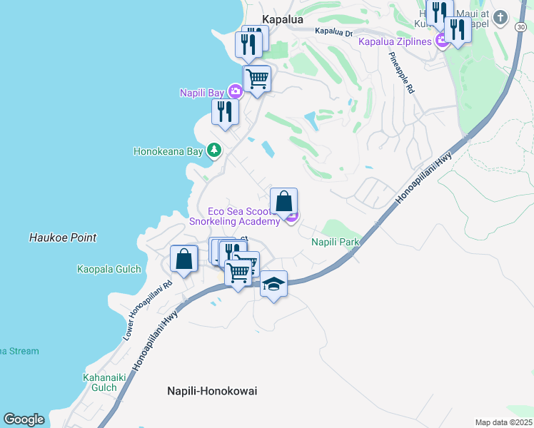 map of restaurants, bars, coffee shops, grocery stores, and more near 120 Hui Road F in Lahaina