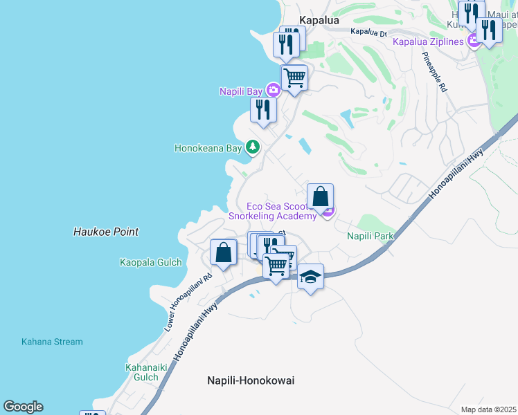 map of restaurants, bars, coffee shops, grocery stores, and more near 5185 Kupele Place in Lahaina