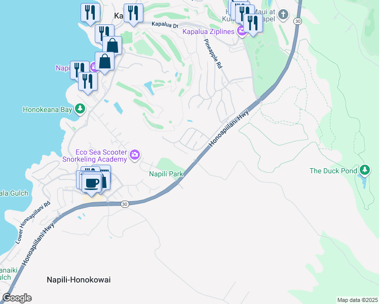 map of restaurants, bars, coffee shops, grocery stores, and more near 213 Hawaii 30 in Lahaina
