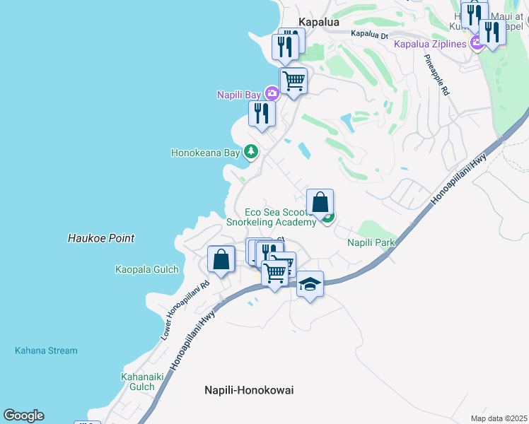 map of restaurants, bars, coffee shops, grocery stores, and more near 5180 Kupele Place in Lahaina