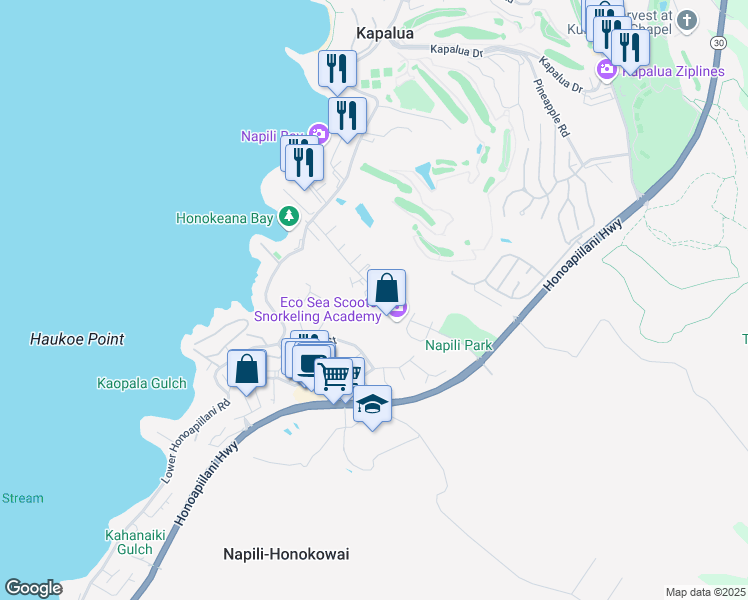 map of restaurants, bars, coffee shops, grocery stores, and more near 150 Hui Road F in Lahaina
