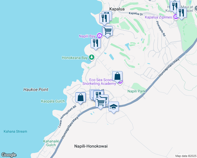 map of restaurants, bars, coffee shops, grocery stores, and more near 5200 Kupele Place in Lahaina