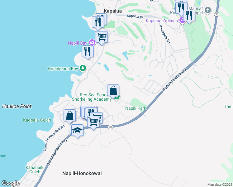 map of restaurants, bars, coffee shops, grocery stores, and more near 5304 Aia Place in Lahaina