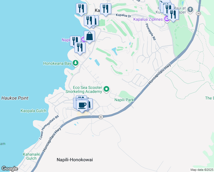 map of restaurants, bars, coffee shops, grocery stores, and more near 5304 Aia Place in Lahaina