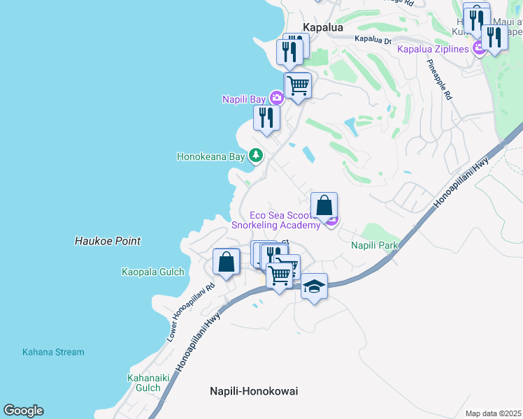 map of restaurants, bars, coffee shops, grocery stores, and more near 5185 Kupele Place in Lahaina