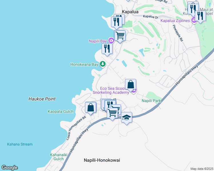 map of restaurants, bars, coffee shops, grocery stores, and more near 5200 Kupele Place in Lahaina
