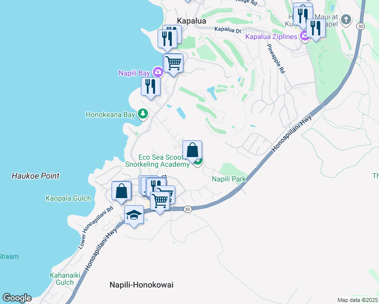 map of restaurants, bars, coffee shops, grocery stores, and more near 121 Hui Road F in Lahaina