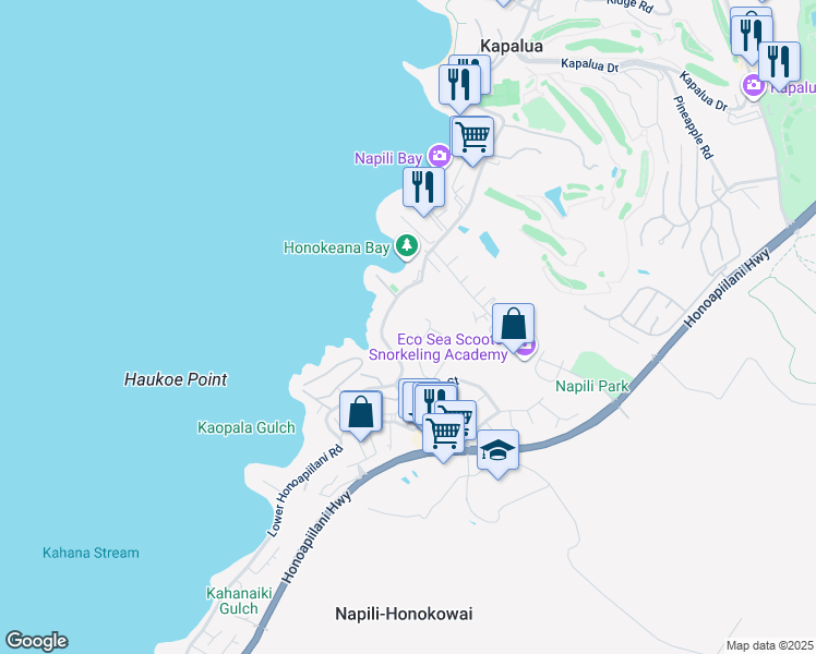 map of restaurants, bars, coffee shops, grocery stores, and more near 5184 Lower Honoapiilani Road in Lahaina