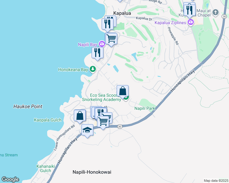 map of restaurants, bars, coffee shops, grocery stores, and more near 120 Hui Road F in Lahaina