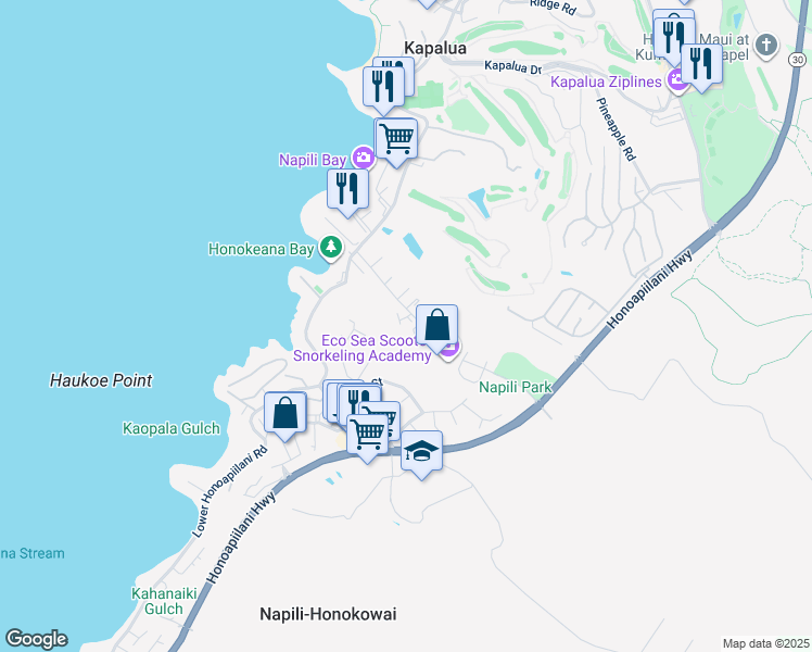 map of restaurants, bars, coffee shops, grocery stores, and more near 120 Hui Road F in Lahaina