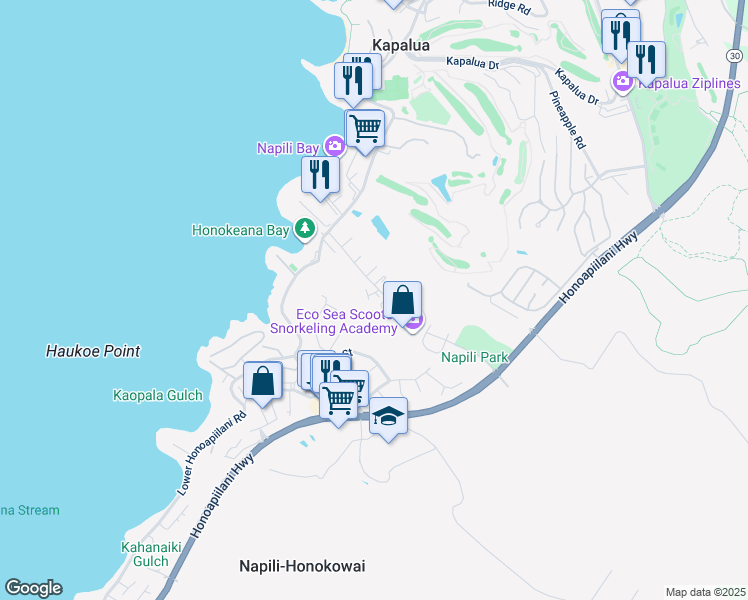 map of restaurants, bars, coffee shops, grocery stores, and more near 120 Hui Road F in Lahaina