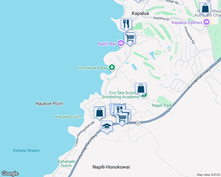 map of restaurants, bars, coffee shops, grocery stores, and more near 5184 Lower Honoapiilani Road in Lahaina