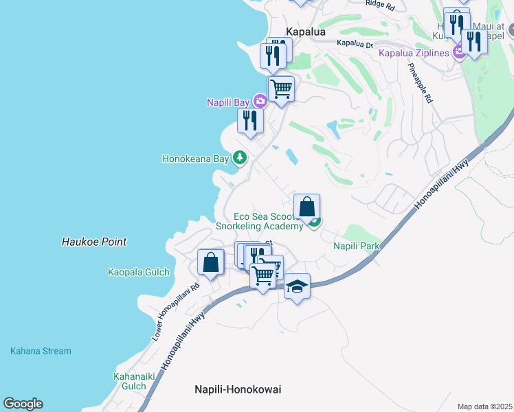 map of restaurants, bars, coffee shops, grocery stores, and more near 5211 Kupele Place in Lahaina