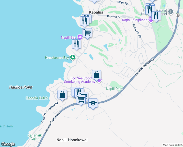map of restaurants, bars, coffee shops, grocery stores, and more near 120 Hui Road F in Lahaina