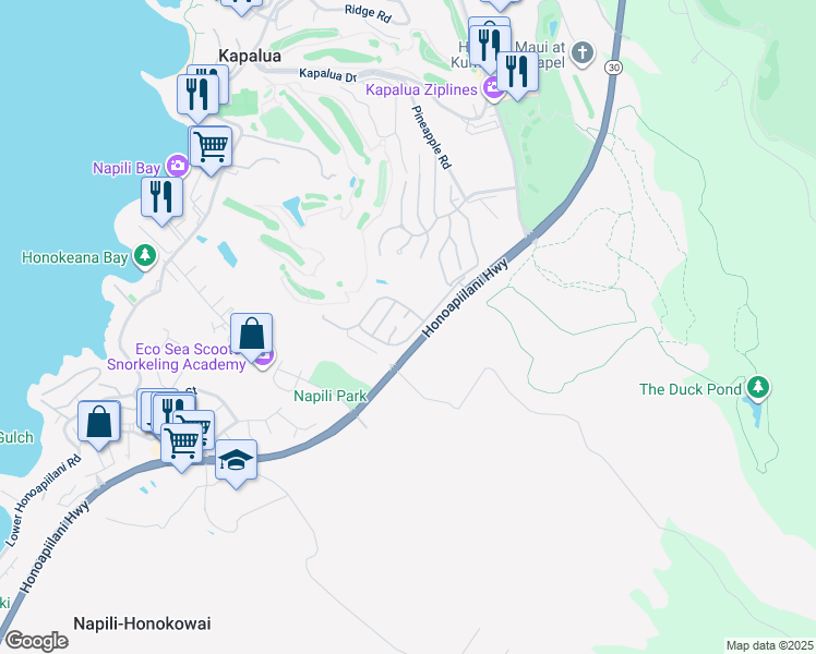 map of restaurants, bars, coffee shops, grocery stores, and more near 232 Crestview Road in Lahaina