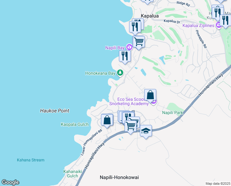 map of restaurants, bars, coffee shops, grocery stores, and more near 5184 Lower Honoapiilani Road in Lahaina
