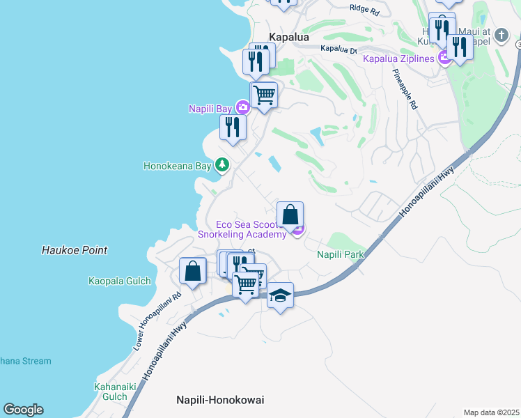 map of restaurants, bars, coffee shops, grocery stores, and more near 120 Hui Road F in Lahaina