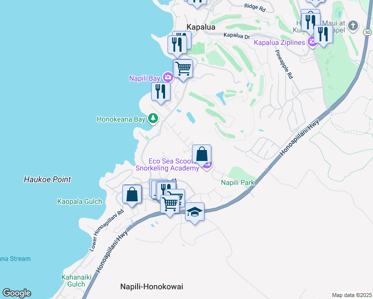 map of restaurants, bars, coffee shops, grocery stores, and more near 120 Hui Road F in Lahaina